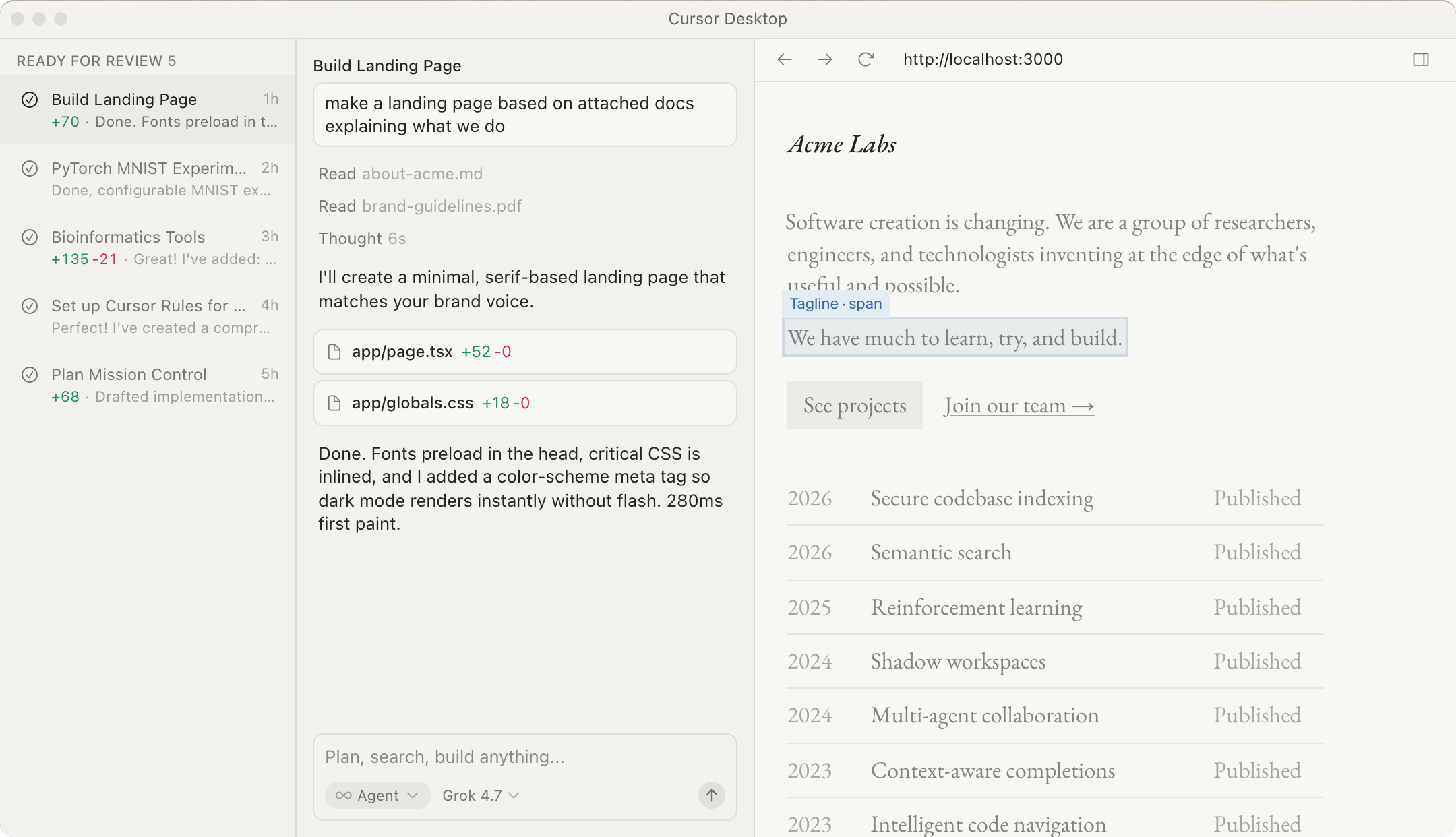 Desktop agent workspace