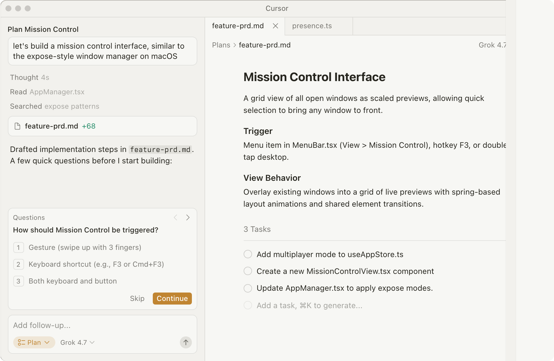Editor and planning interface